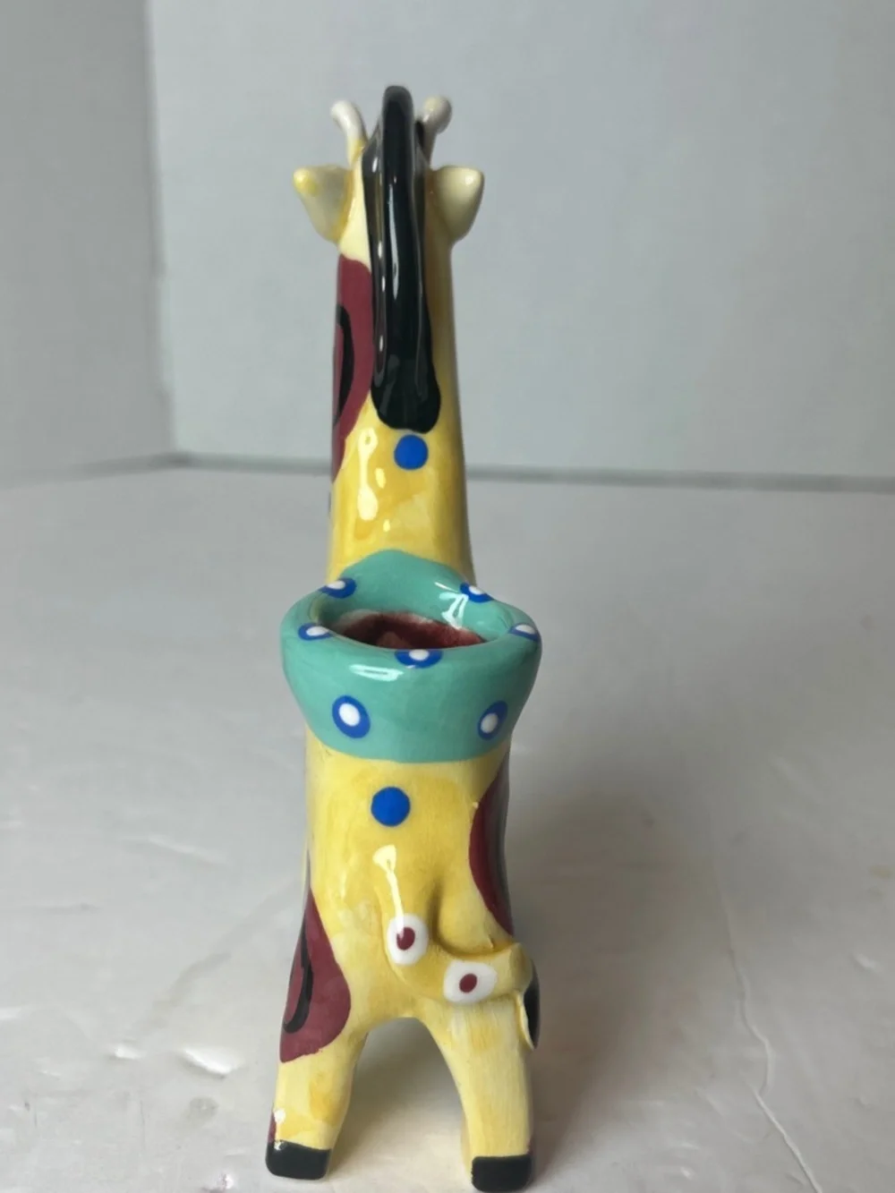 VTG RussianYellow Ceramic Giraffe Candle Holder Decor Handpainted Dainty Kawaii